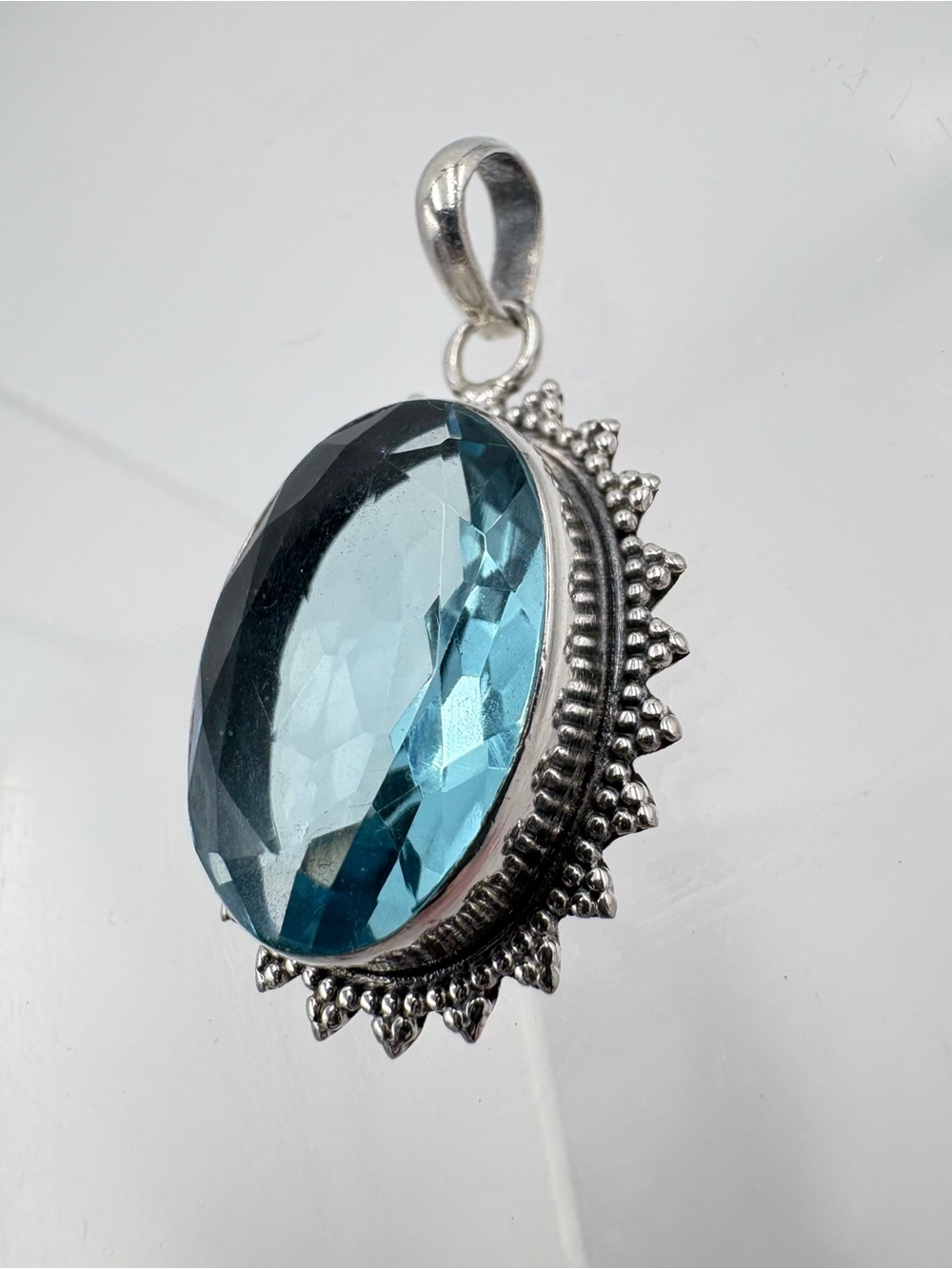 925 Silver 8 Ct Faceted Swiss Blue Topaz Oval Gemstone Pendant (Pendant Only) - Picture 5 of 16